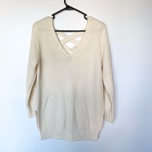 Oversized V Neck Crisscross Back Knit Sweater